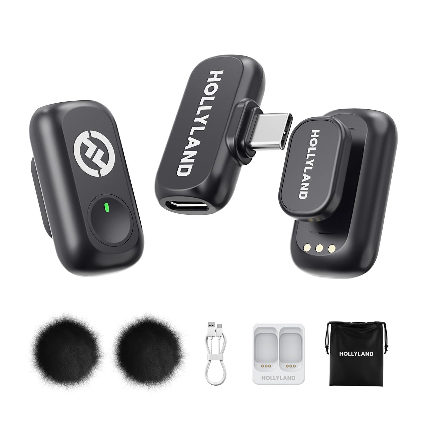 Hollyland Lark A1 Wireless Microphone for iPhone 17/16/15 & Android, 48kHz/24-bit, 3-Level Intelligent Noise Cancel, Magnetic Mini Mic for YouTube, Podcast, Vlogging (Black, 2TX + USB-C RX)