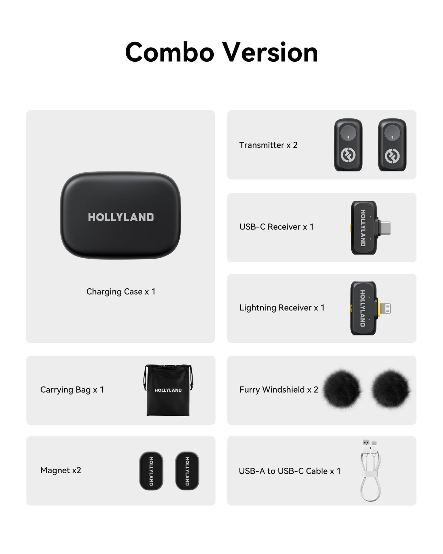 Hollyland Lark A1 Wireless Microphone for iPhone 17/16/15 & Android, 48kHz/24-bit, 3-Level Intelligent Noise Cancel, Magnetic Mini Mic for YouTube, Podcast, Vlogging (Black, 2TX + USB-C RX)