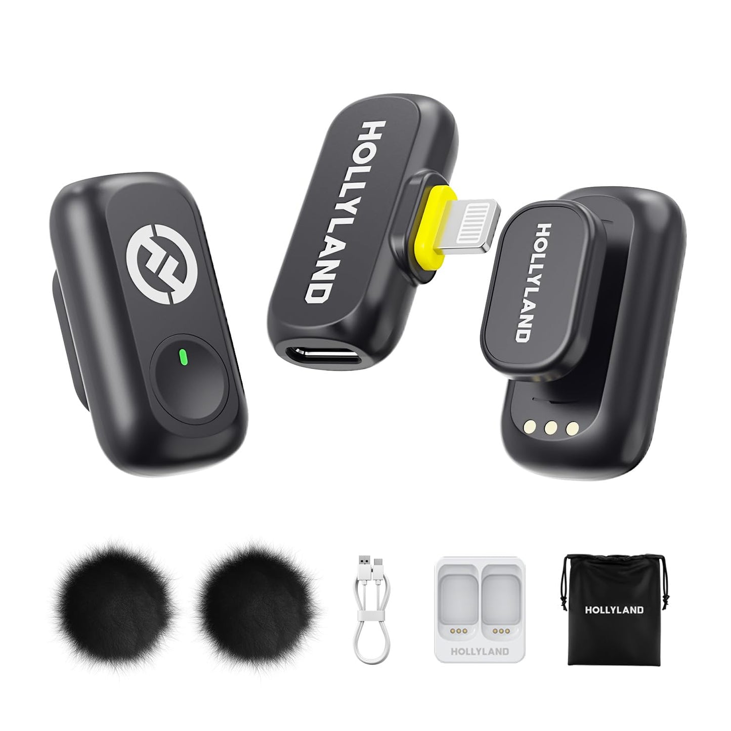 Hollyland Lark A1 Wireless Microphone for iPhone 17/16/15 & Android, 48kHz/24-bit, 3-Level Intelligent Noise Cancel, Magnetic Mini Mic for YouTube, Podcast, Vlogging (Black, 2TX + USB-C RX)