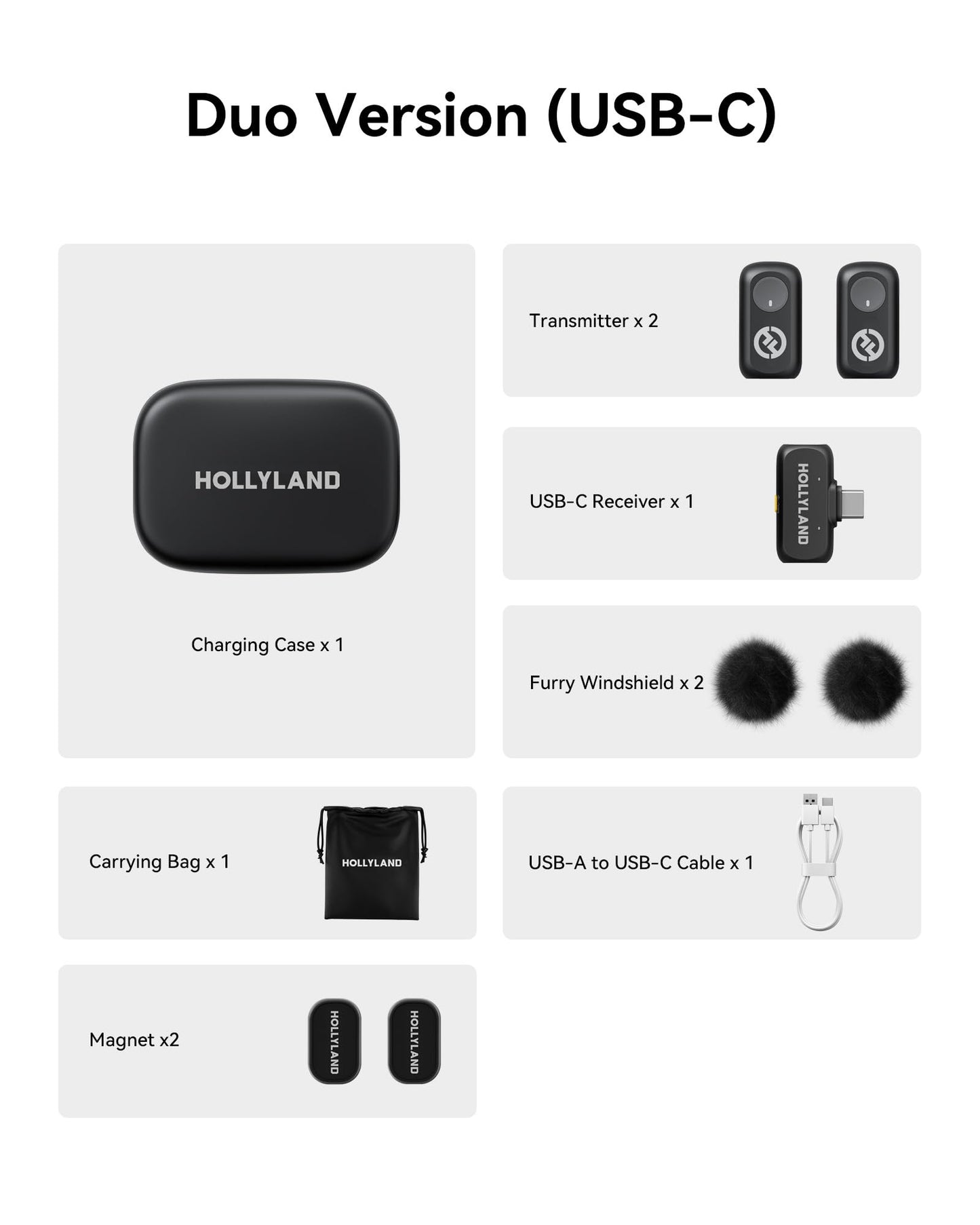 Hollyland Lark A1 Wireless Microphone for iPhone 17/16/15 & Android, 48kHz/24-bit, 3-Level Intelligent Noise Cancel, Magnetic Mini Mic for YouTube, Podcast, Vlogging (Black, 2TX + USB-C RX)