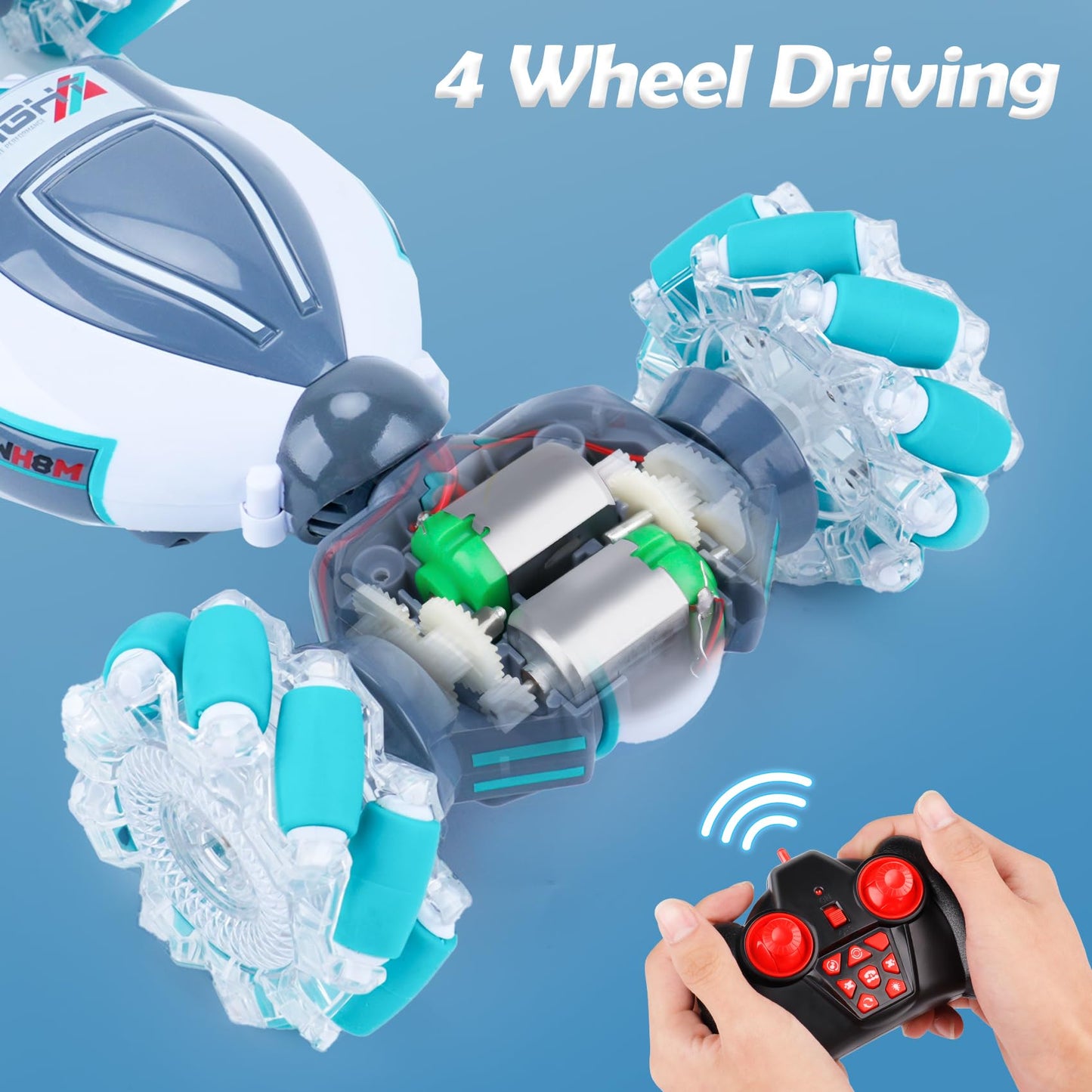 PREPOP Gesture Sensing RC Stunt Car, Birthday for Age 6 7 8-12 13+ Year Old Boys - Cool Toys for Kids, Hand Controlled Remote Control Twist Vehicle with Lights & Music, 4WD Rotating