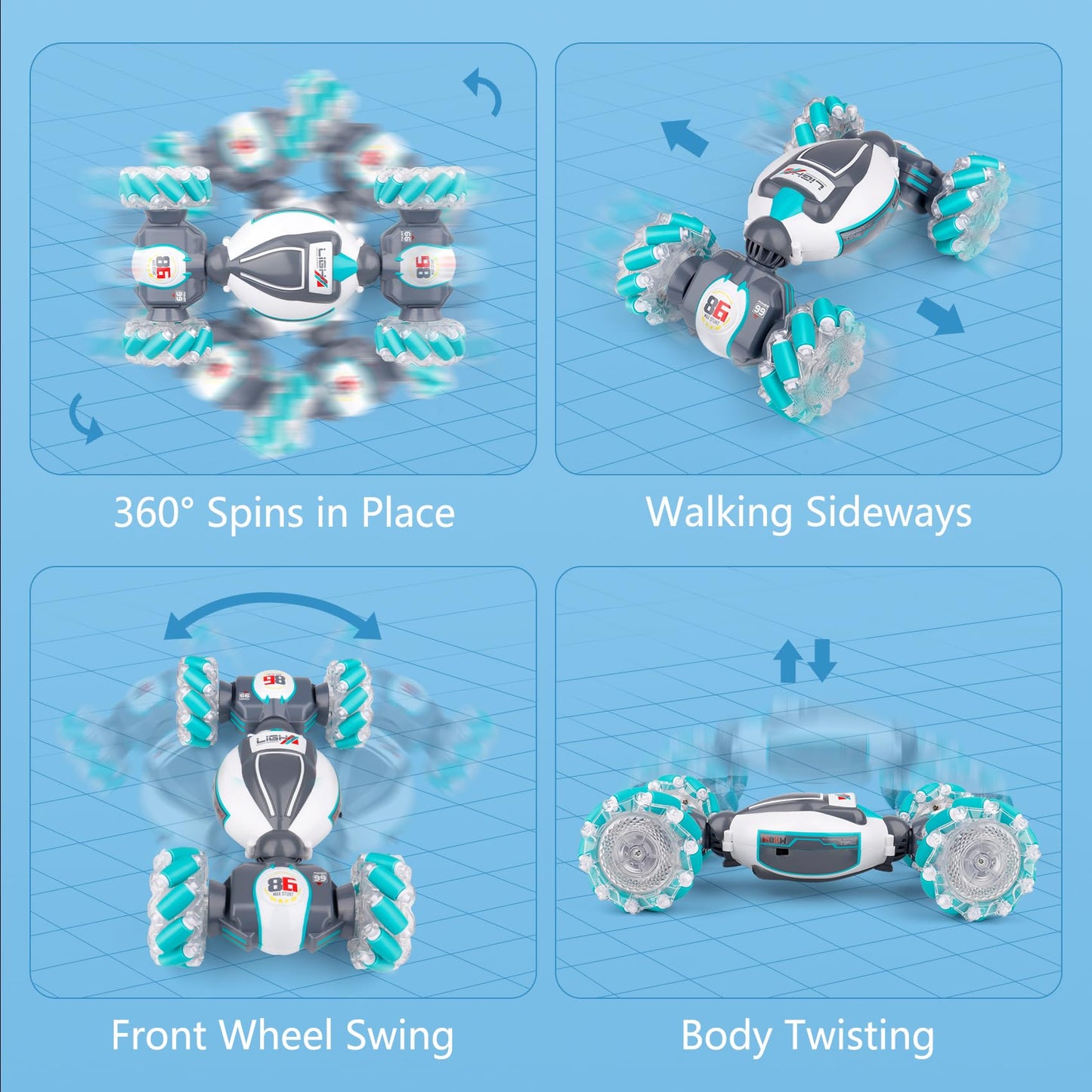 PREPOP Gesture Sensing RC Stunt Car, Birthday for Age 6 7 8-12 13+ Year Old Boys - Cool Toys for Kids, Hand Controlled Remote Control Twist Vehicle with Lights & Music, 4WD Rotating