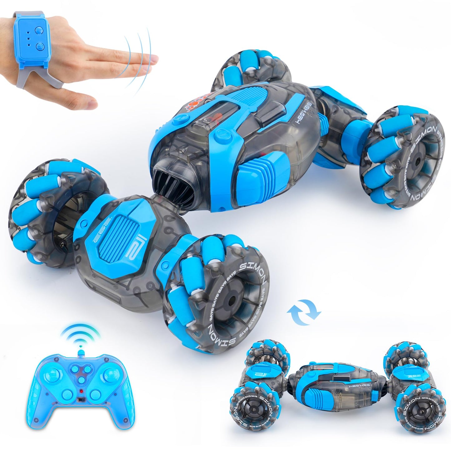PREPOP Gesture Sensing RC Stunt Car, Birthday for Age 6 7 8-12 13+ Year Old Boys - Cool Toys for Kids, Hand Controlled Remote Control Twist Vehicle with Lights & Music, 4WD Rotating