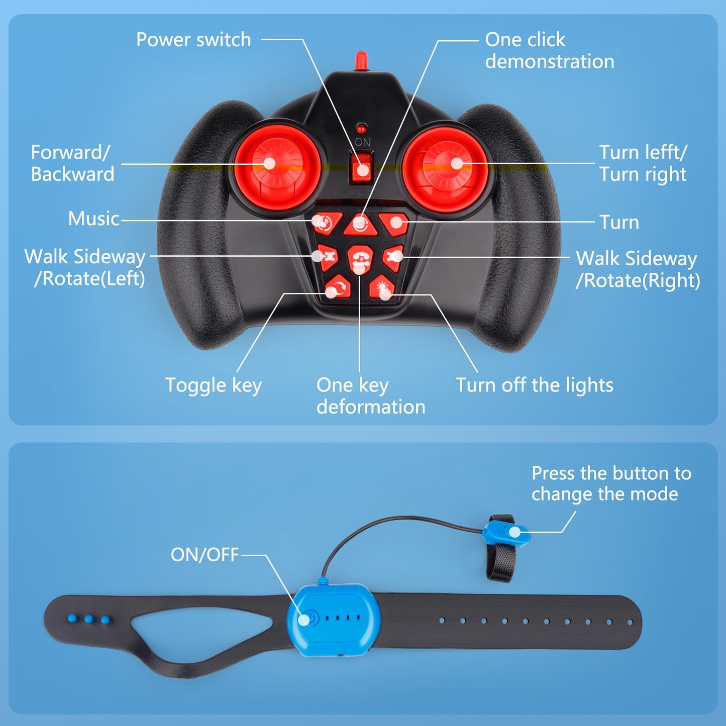 PREPOP Gesture Sensing RC Stunt Car, Birthday for Age 6 7 8-12 13+ Year Old Boys - Cool Toys for Kids, Hand Controlled Remote Control Twist Vehicle with Lights & Music, 4WD Rotating