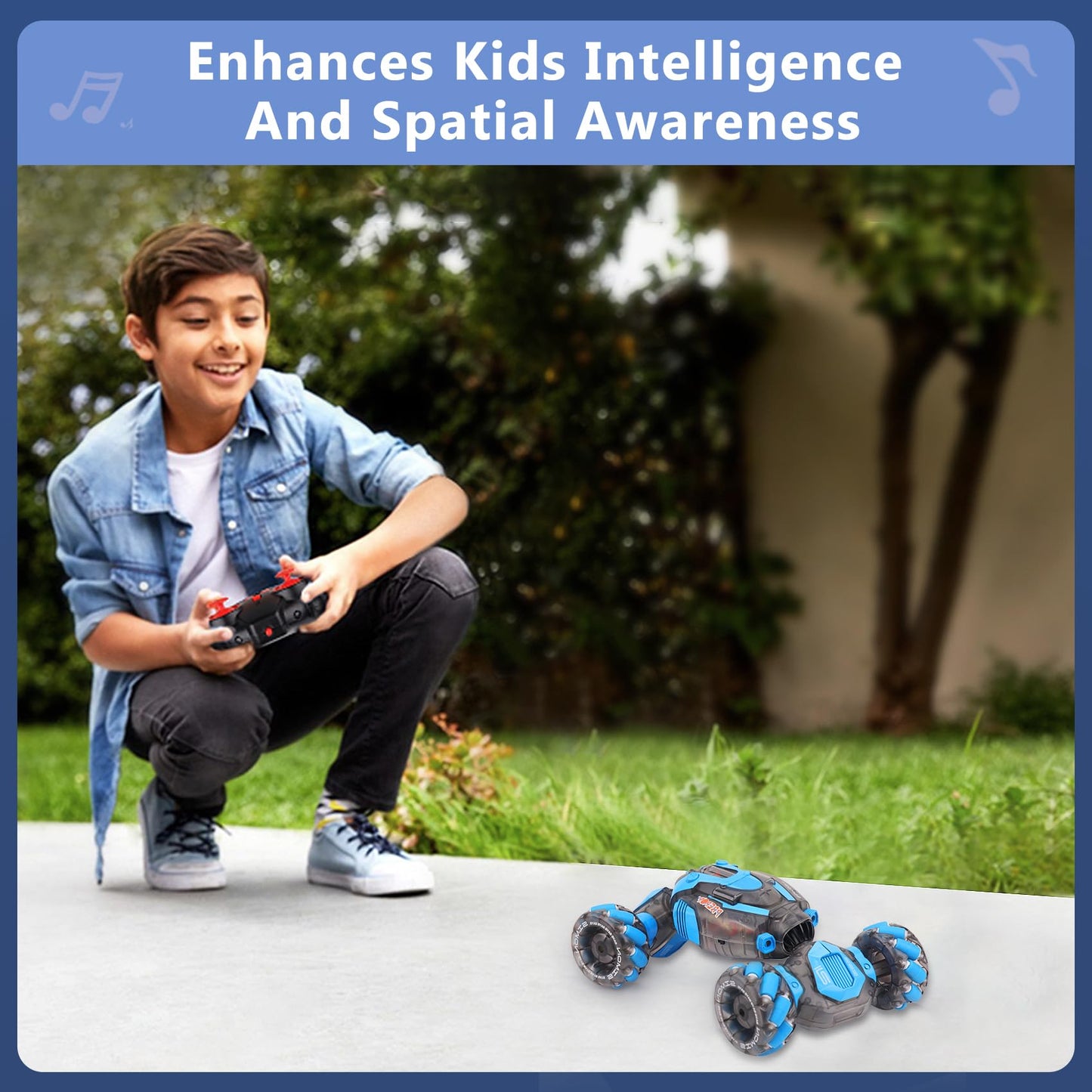 PREPOP Gesture Sensing RC Stunt Car, Birthday for Age 6 7 8-12 13+ Year Old Boys - Cool Toys for Kids, Hand Controlled Remote Control Twist Vehicle with Lights & Music, 4WD Rotating