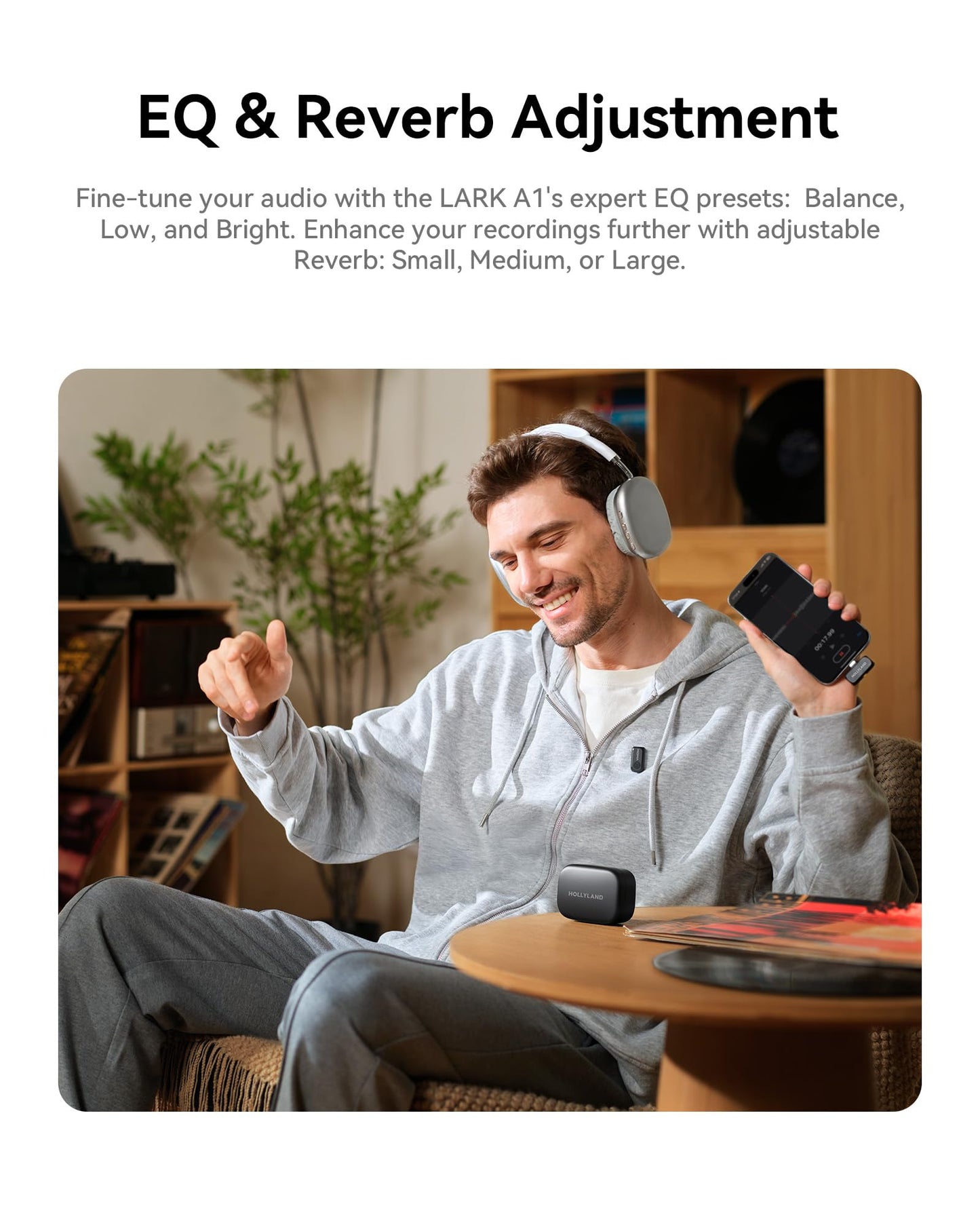 Hollyland Lark A1 Wireless Microphone for iPhone 17/16/15 & Android, 48kHz/24-bit, 3-Level Intelligent Noise Cancel, Magnetic Mini Mic for YouTube, Podcast, Vlogging (Black, 2TX + USB-C RX)