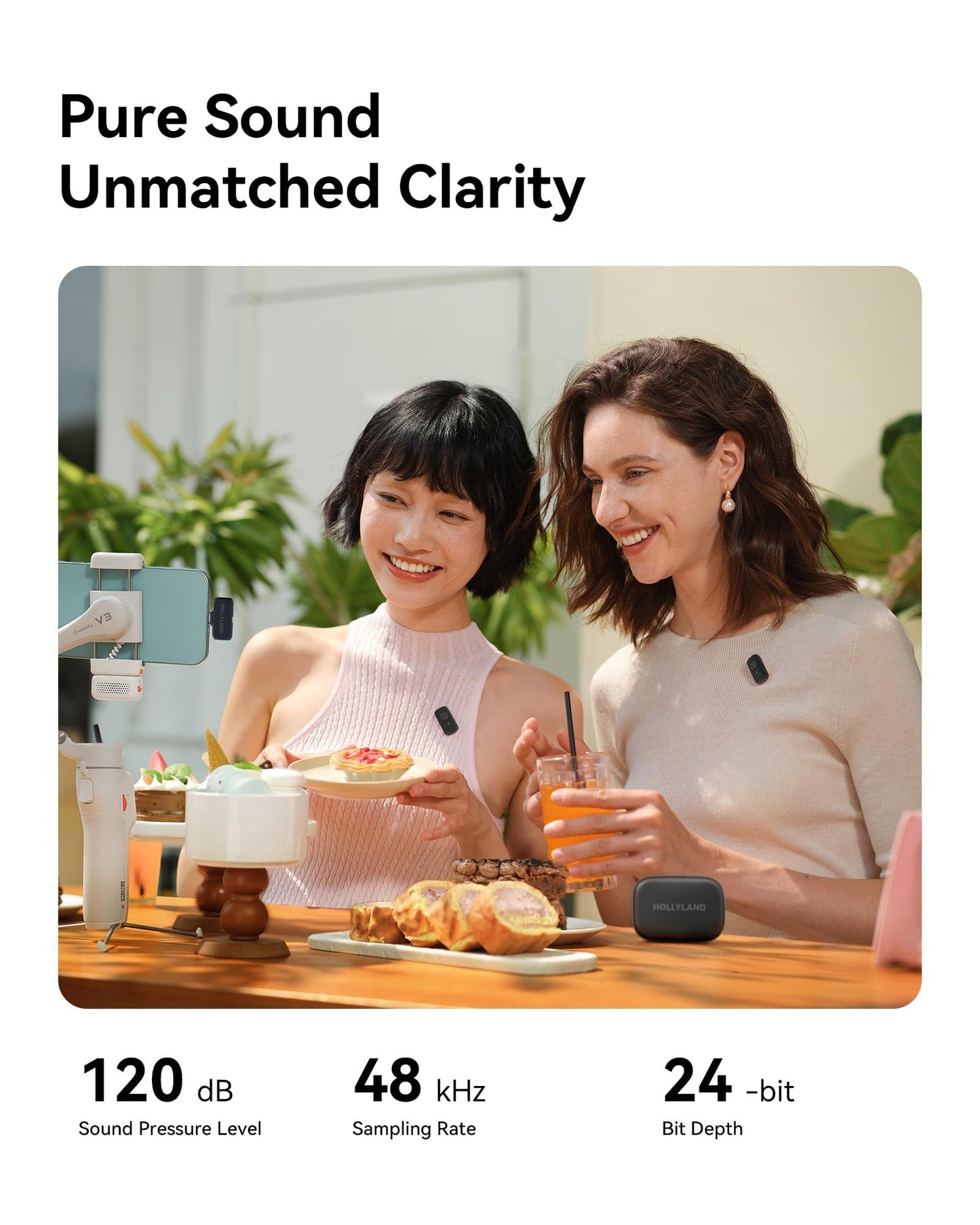 Hollyland Lark A1 Wireless Microphone for iPhone 17/16/15 & Android, 48kHz/24-bit, 3-Level Intelligent Noise Cancel, Magnetic Mini Mic for YouTube, Podcast, Vlogging (Black, 2TX + USB-C RX)