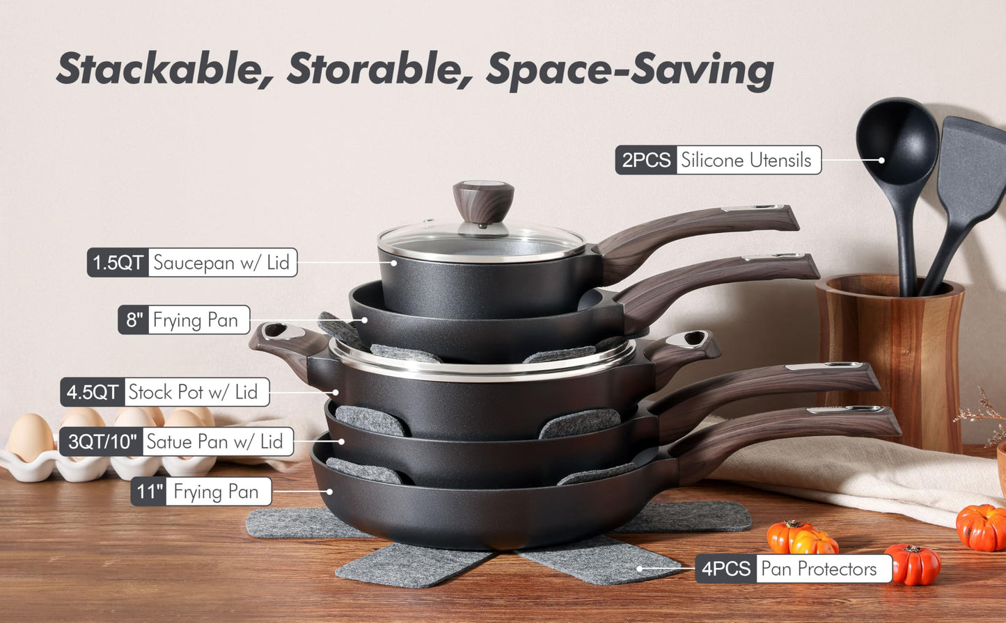 SENSARTE Ceramic Cookware Set, Pots and Pans Set Non stick, 14-Piece Induction Cookware, Non toxic Healthy Non Stick Kitchen Cooking Set, with Frying Pans Set, PFAS PTFE PFOA PFOS Free