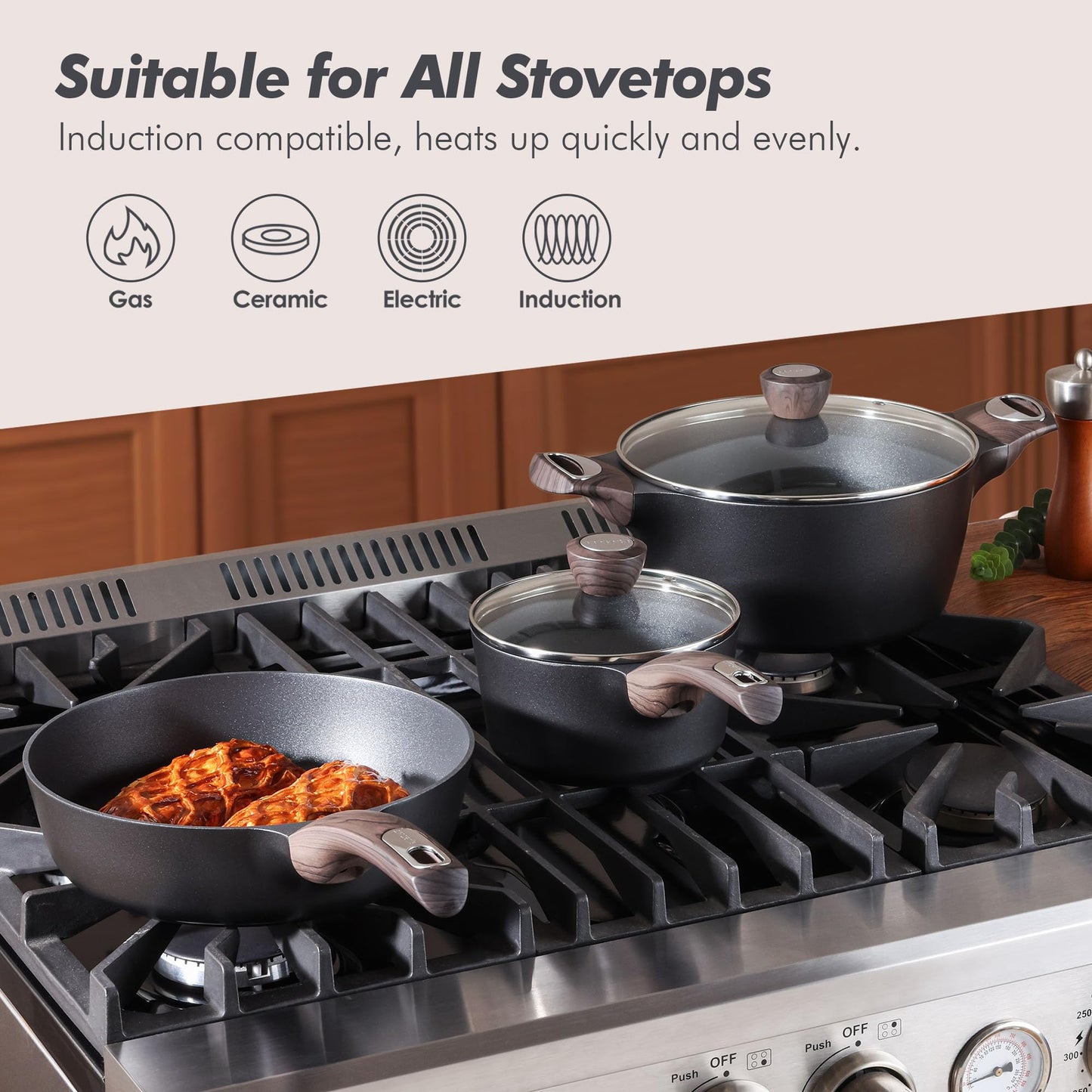 SENSARTE Ceramic Cookware Set, Pots and Pans Set Non stick, 14-Piece Induction Cookware, Non toxic Healthy Non Stick Kitchen Cooking Set, with Frying Pans Set, PFAS PTFE PFOA PFOS Free