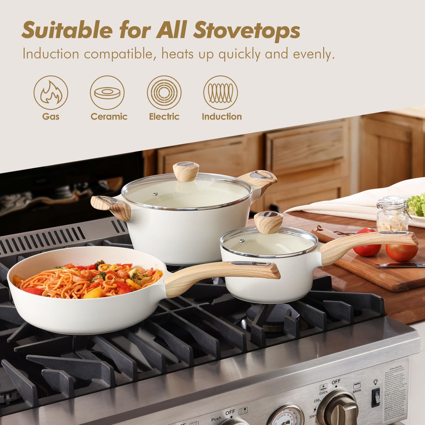 SENSARTE Ceramic Cookware Set, Pots and Pans Set Non stick, 14-Piece Induction Cookware, Non toxic Healthy Non Stick Kitchen Cooking Set, with Frying Pans Set, PFAS PTFE PFOA PFOS Free