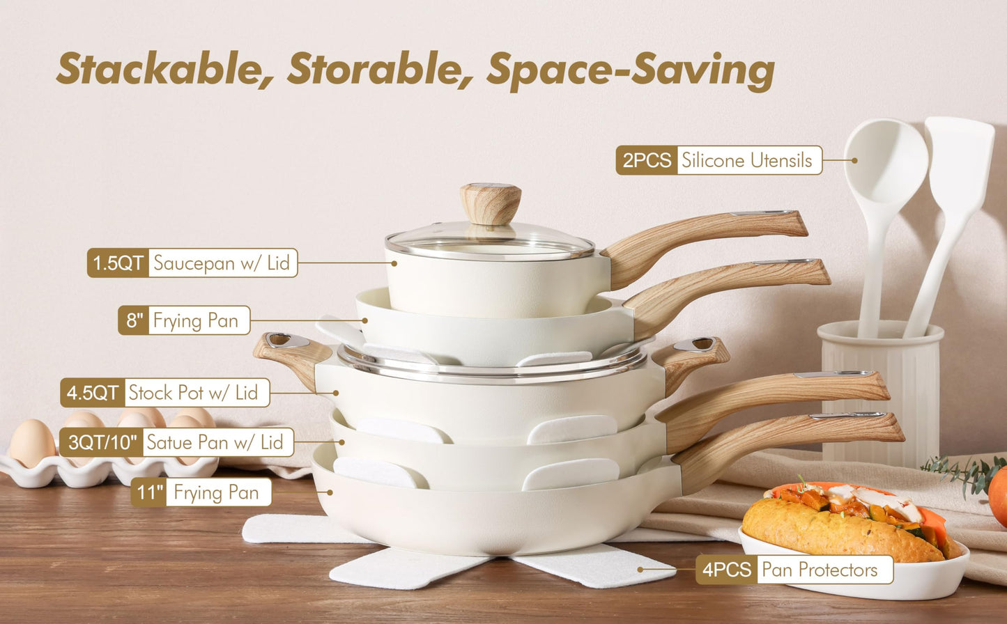 SENSARTE Ceramic Cookware Set, Pots and Pans Set Non stick, 14-Piece Induction Cookware, Non toxic Healthy Non Stick Kitchen Cooking Set, with Frying Pans Set, PFAS PTFE PFOA PFOS Free