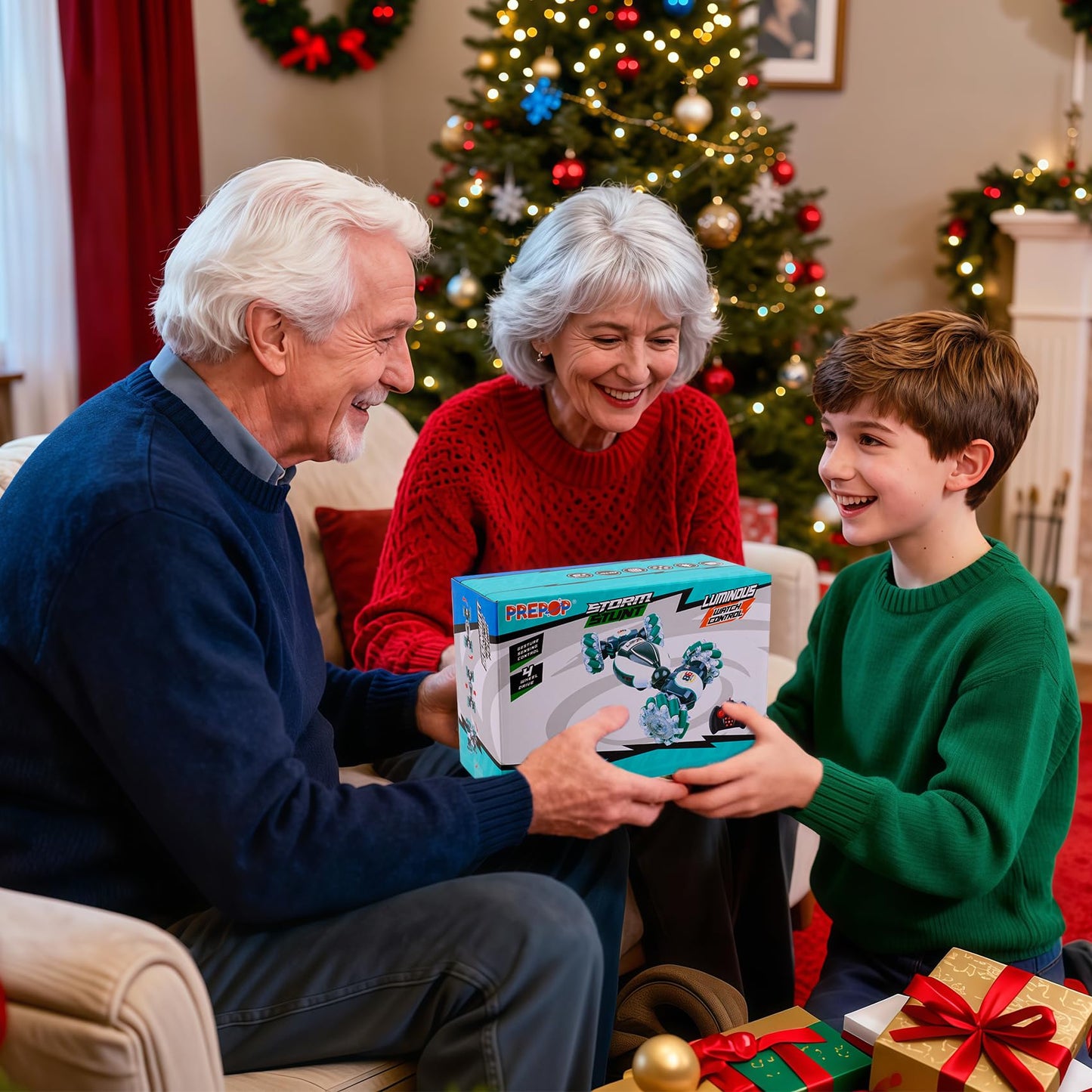 PREPOP Gesture Sensing RC Stunt Car, Birthday for Age 6 7 8-12 13+ Year Old Boys - Cool Toys for Kids, Hand Controlled Remote Control Twist Vehicle with Lights & Music, 4WD Rotating